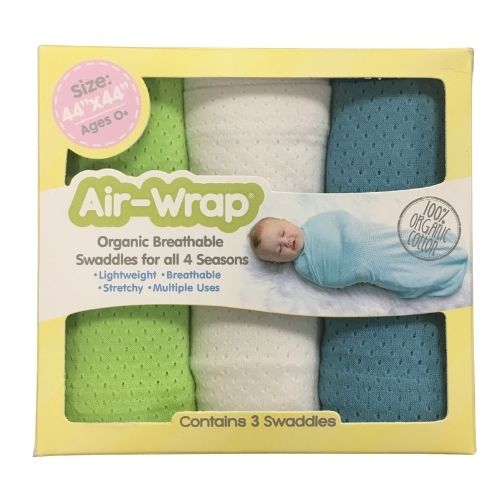 Woombie Old Fashioned Organic Air Wrap 3PK Blue/White/Lime